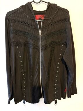 Tripp nyc Black Lace-Trim Zip Hoodie